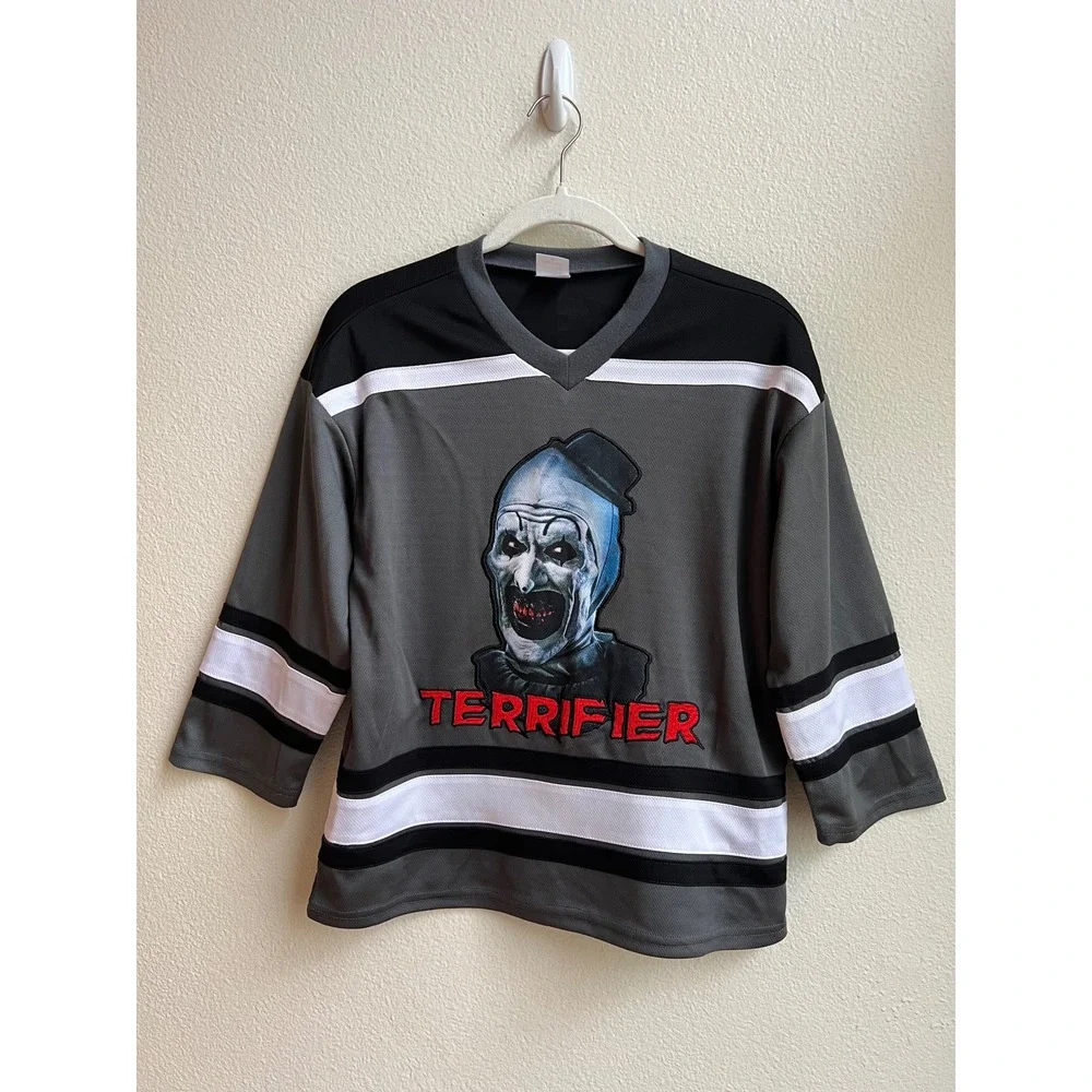 Terrifier Art the‎ Clown Hockey Jersey Spirit Halloween Grey Black, Kids Size M